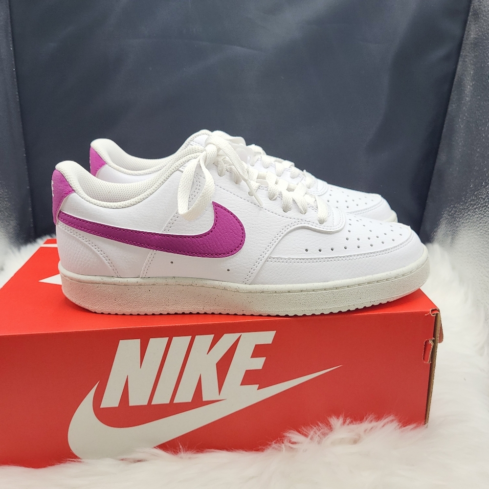 Nike Court Vision Low White and Purple Athletic Shoes - Picture 1 of 7